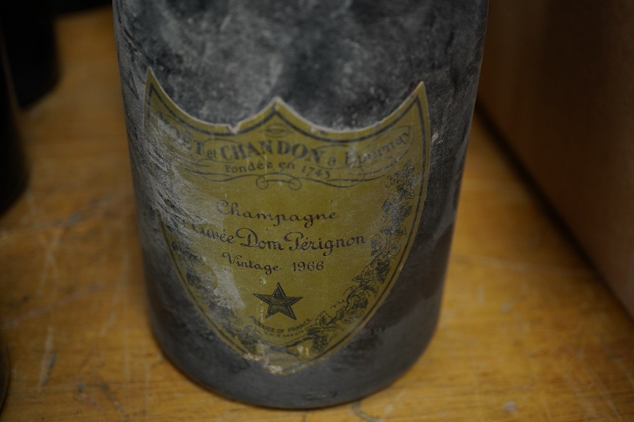 Eight bottles of champagne, including a jeroboam of Bollinger 1966 (poor level - mid body) six bottles of Dom Perignon to include 1964, 1966, 1971, 1980 and 1982 (2) and a Codorniu, 1990